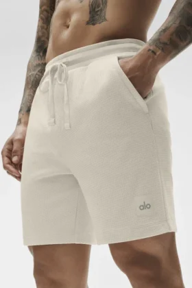 Szorty domowe z dzianiny waflowej 7″ – kolor kości