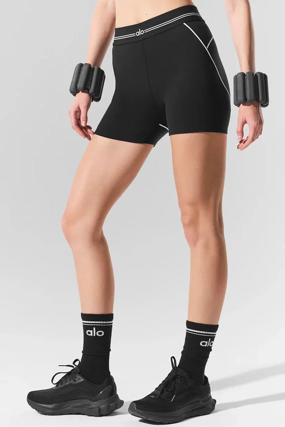 Szorty „Heart Throb” z High-Waist Airbrush i nadrukiem Airbrush, długość nogawki 4" – czarne/białe