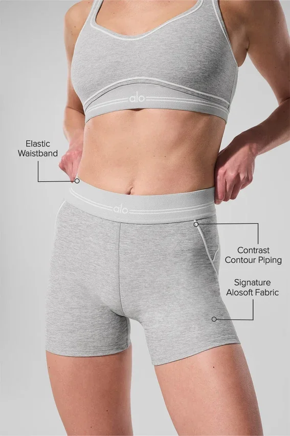 Szorty High-Waist Alosoft Heart Throb o długości 4” – kolor Athletic Heather Grey/White