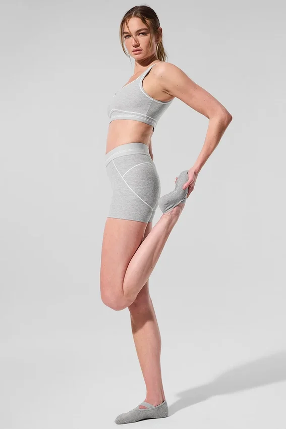 Szorty High-Waist Alosoft Heart Throb o długości 4” – kolor Athletic Heather Grey/White