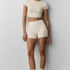 Szorty High-Waist Alosoft o długości 3” – kolor owsiany melanż