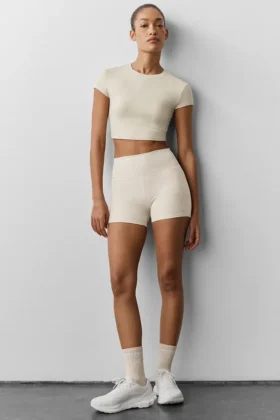 Szorty High-Waist Alosoft o długości 3” – kolor owsiany melanż