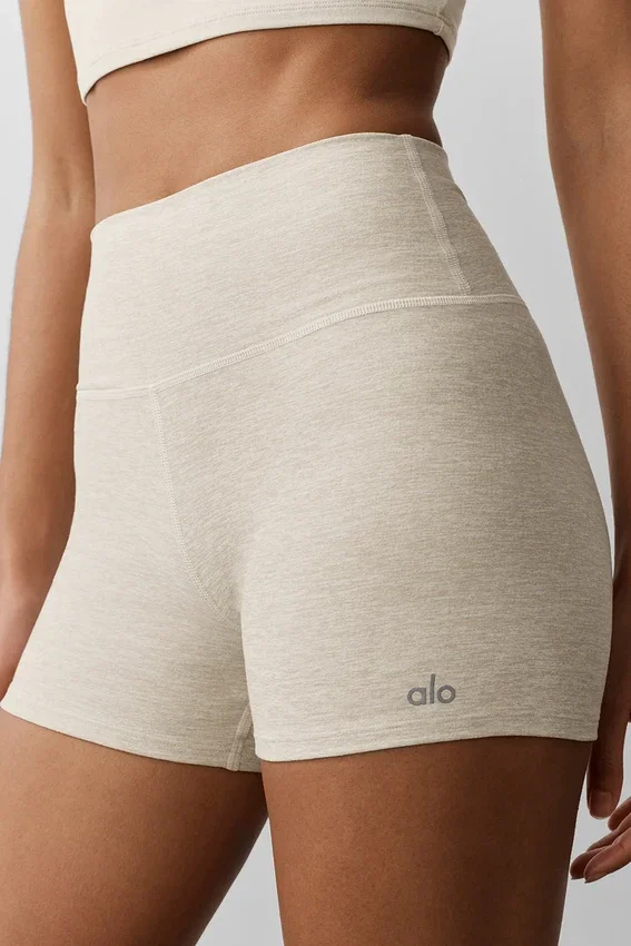 Szorty High-Waist Alosoft o długości 3” – kolor owsiany melanż