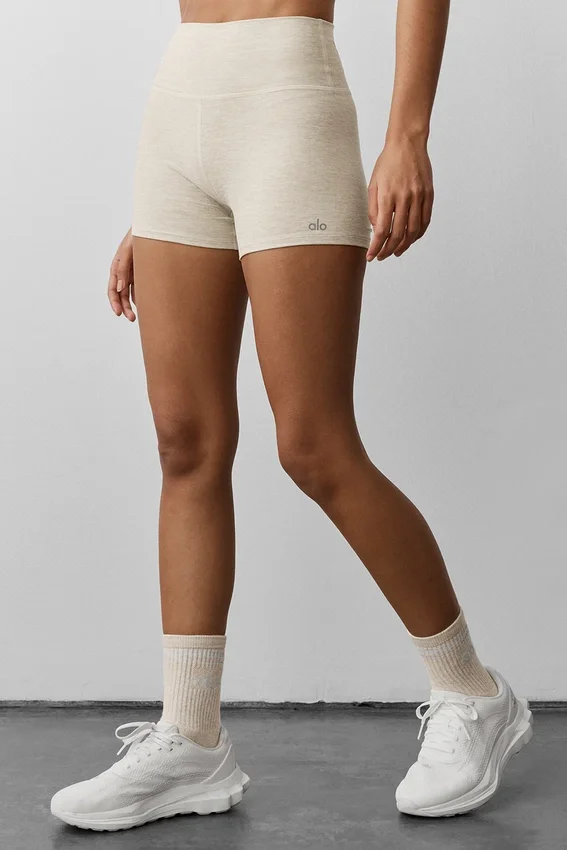 Szorty High-Waist Alosoft o długości 3” – kolor owsiany melanż