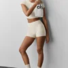 Szorty High-Waist Alosoft o długości 3” – kolor owsiany melanż