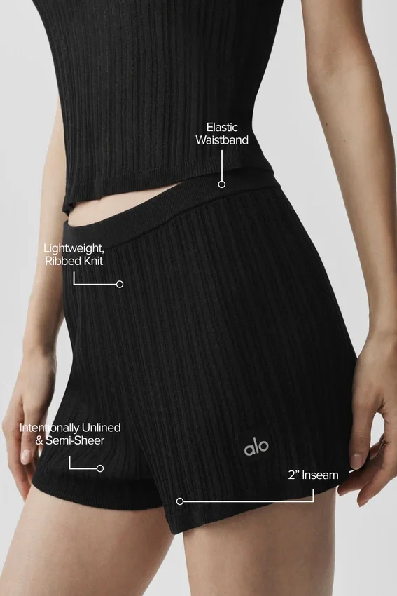 Szorty High-Waist z dzianiny sweterkowej – czarne