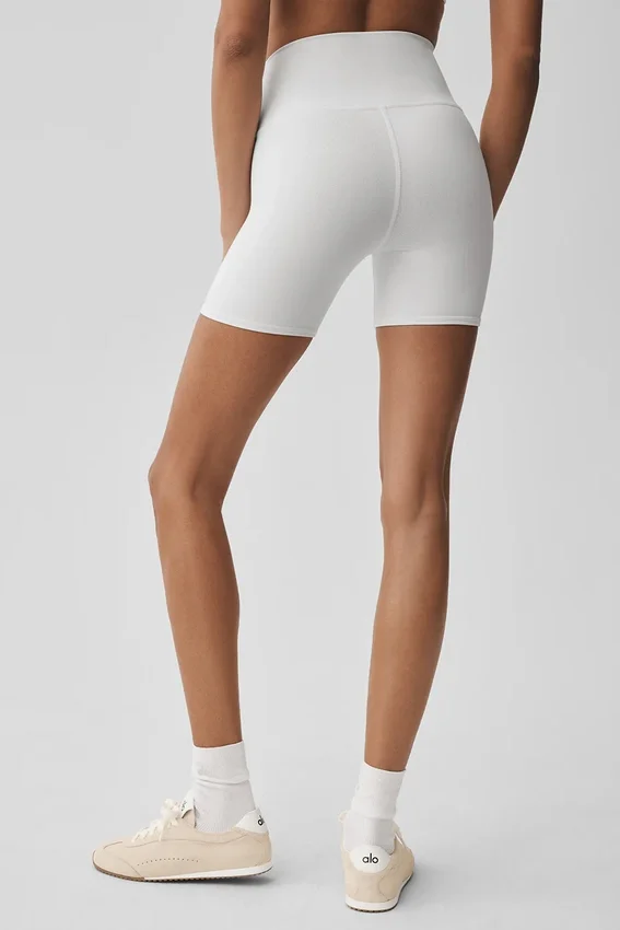 Szorty rowerowe High-Waist Airbrush 5" – białe