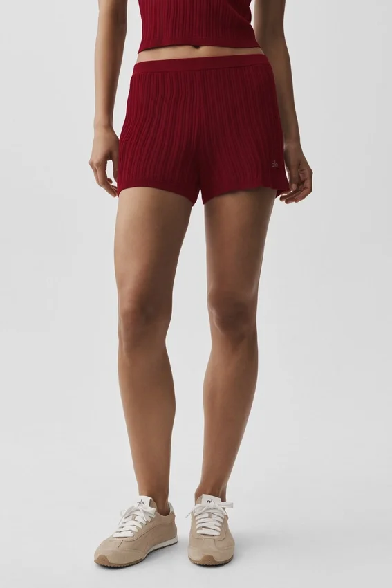 Szorty z dzianiny typu sweter High-Waist „Sunlit” – kolor Summer Romance Red