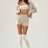 Szorty z kaszmiru High-Waist „Embrace” – kolor owsowy melanż