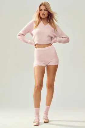 Szorty z kaszmiru High-Waist „Embrace” – matowy róż