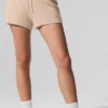 Szorty z kaszmiru High-Waist z pluszową fakturą waflową – Macadamia Blush