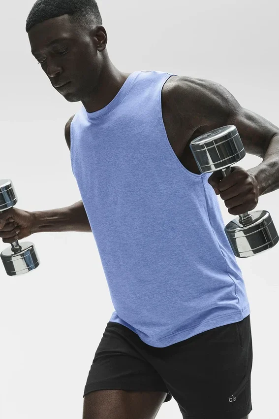Top na ramiączkach Conquer Muscle – niebieski melanż Provence