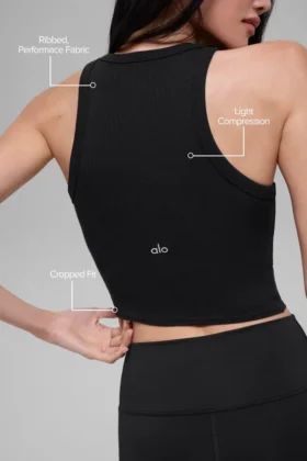 Top na ramiączkach „Goddess Ribbed Go-To” – czarna