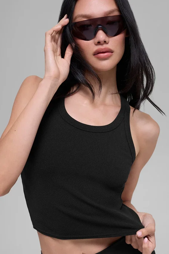 Top na ramiączkach „Goddess Ribbed Go-To” – czarna