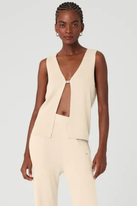 Top na ramiączkach Knit Salana – kolor Macadamia