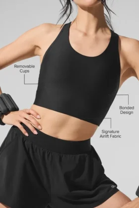Top na ramiączkach z biustonoszem Airlift Super Sleek – czarna