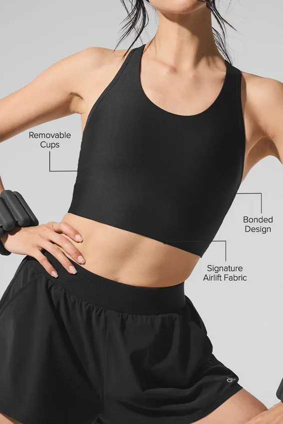 Top na ramiączkach z biustonoszem Airlift Super Sleek – czarna