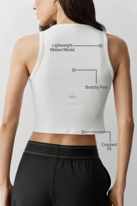 Top na ramiączkach z modalu w stylu Henley z prążkowanym materiałem – biała