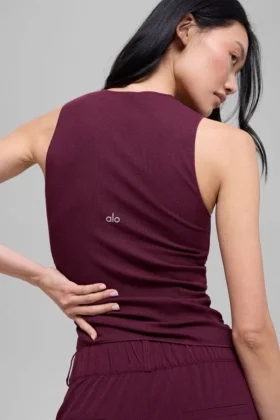 Top na ramiączkach z prążkowanej dzianiny „En Pointe” – Burgundy