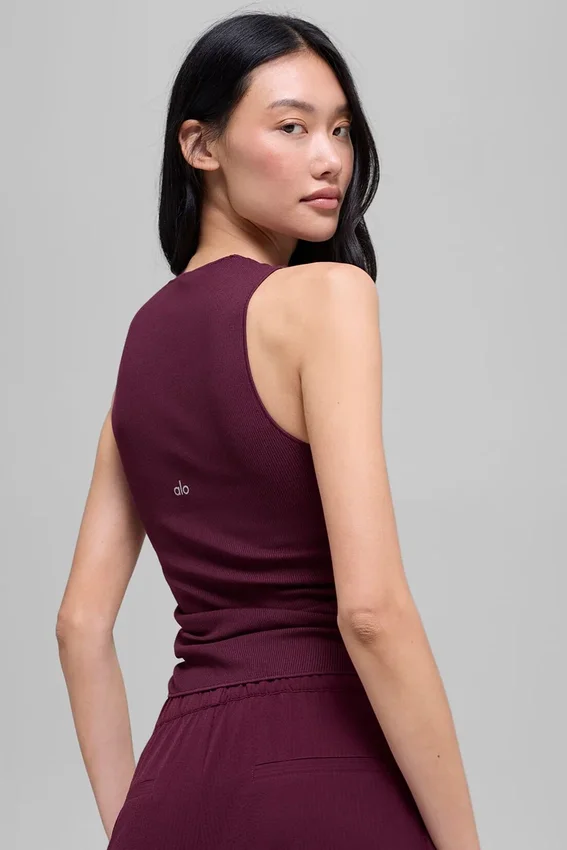 Top na ramiączkach z prążkowanej dzianiny „En Pointe” – Burgundy