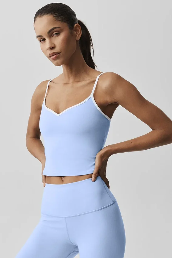 Top na ramiączkach z wbudowanym biustonoszem Airbrush Refined – jasnoniebieski Provence/biały