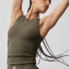 Topy na ramiączkach Ribbed En Pointe – kolor drzewa oliwnego
