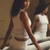 Topy na ramiączkach Ribbed En Pointe – kolor kości słoniowej