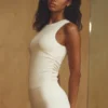 Topy na ramiączkach Ribbed En Pointe – kolor kości słoniowej
