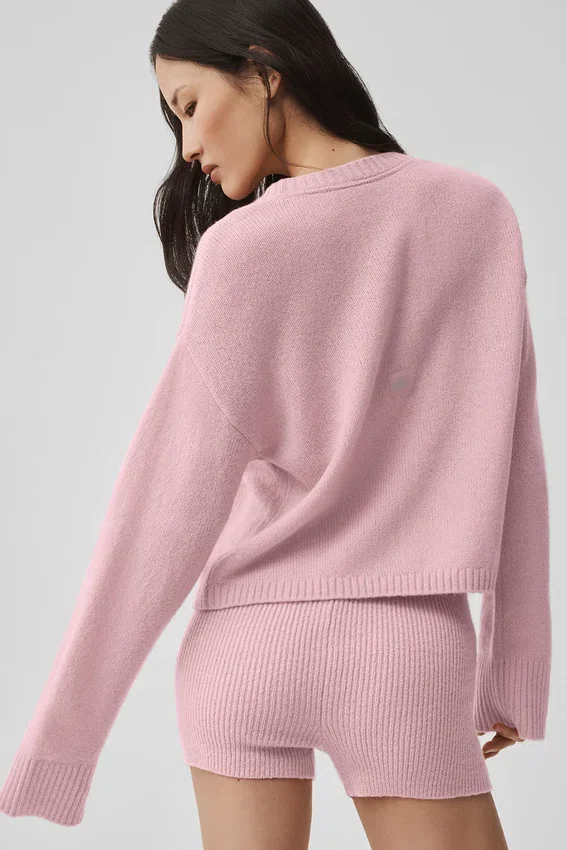 Wełniano-kaszmirowy kardigan New Class z wiązaniem – różowy w stylu vintage